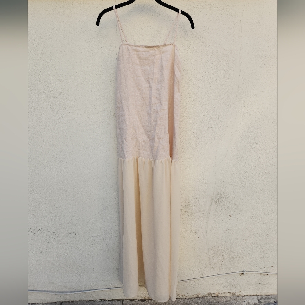 Vrg Grl Nora Linen Mixed Media Maxi Dress Natural — image 3 of 8